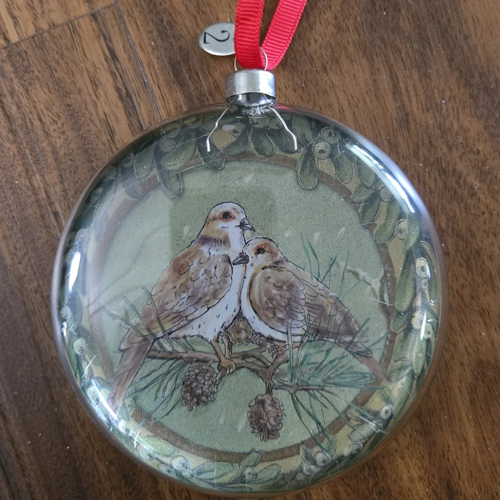 Vintage Pottery Barn 12 Days of Christmas Round Glass Christmas Ornament Set Box